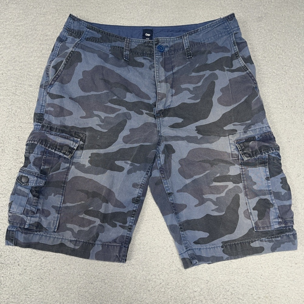 Gap Shorts Men's Sz 34x10 Camouflage Blue Cargo Pockets Ripstop Military Utility